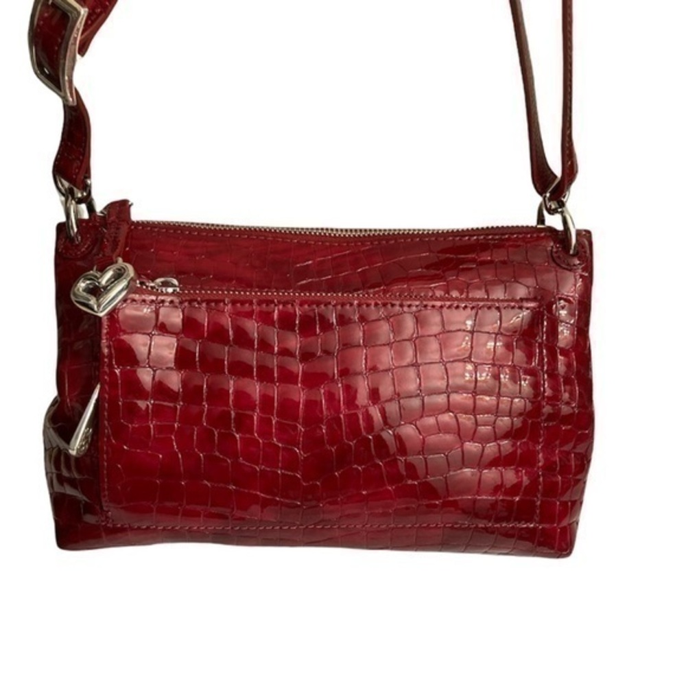 Brighton red shiny embossed leather messenger bag